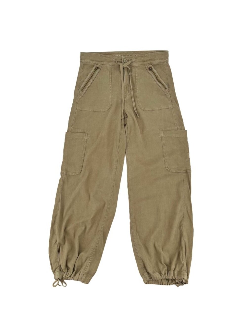 American Eagle Stretch Linen-Blend Cargo Pants Size 10 Khaki Drawstring Waist